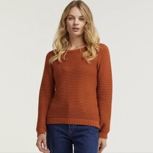 ICHI Burnt Orange Ribbed Knit Pullover Sweater Crewnwck 100% Cotton Womens Large